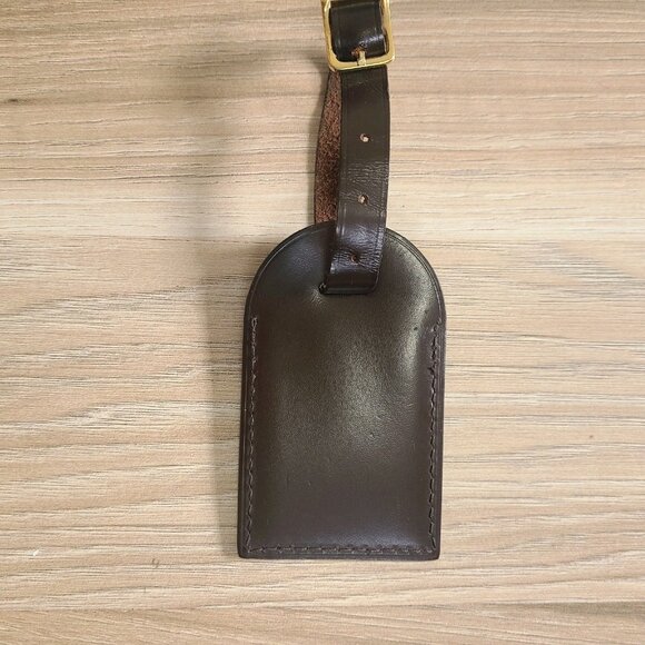 LOUIS VUITTON Luggage Tag Dark Brown Leather Gold Heart - Picture 2 of 6
